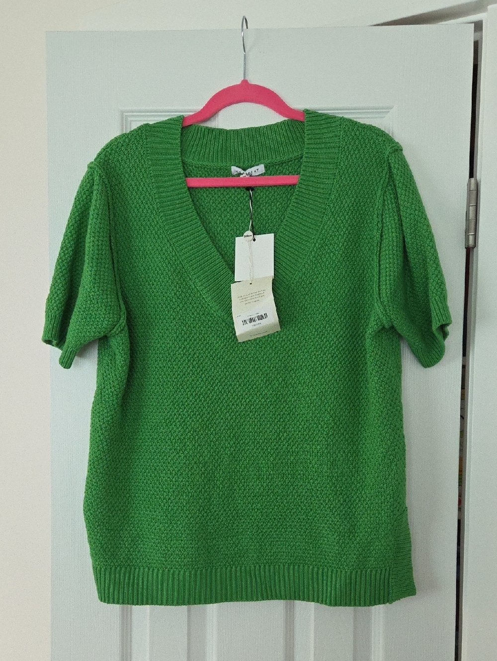 Crescent Bright Green V-Neck Short Sleeve Sweater